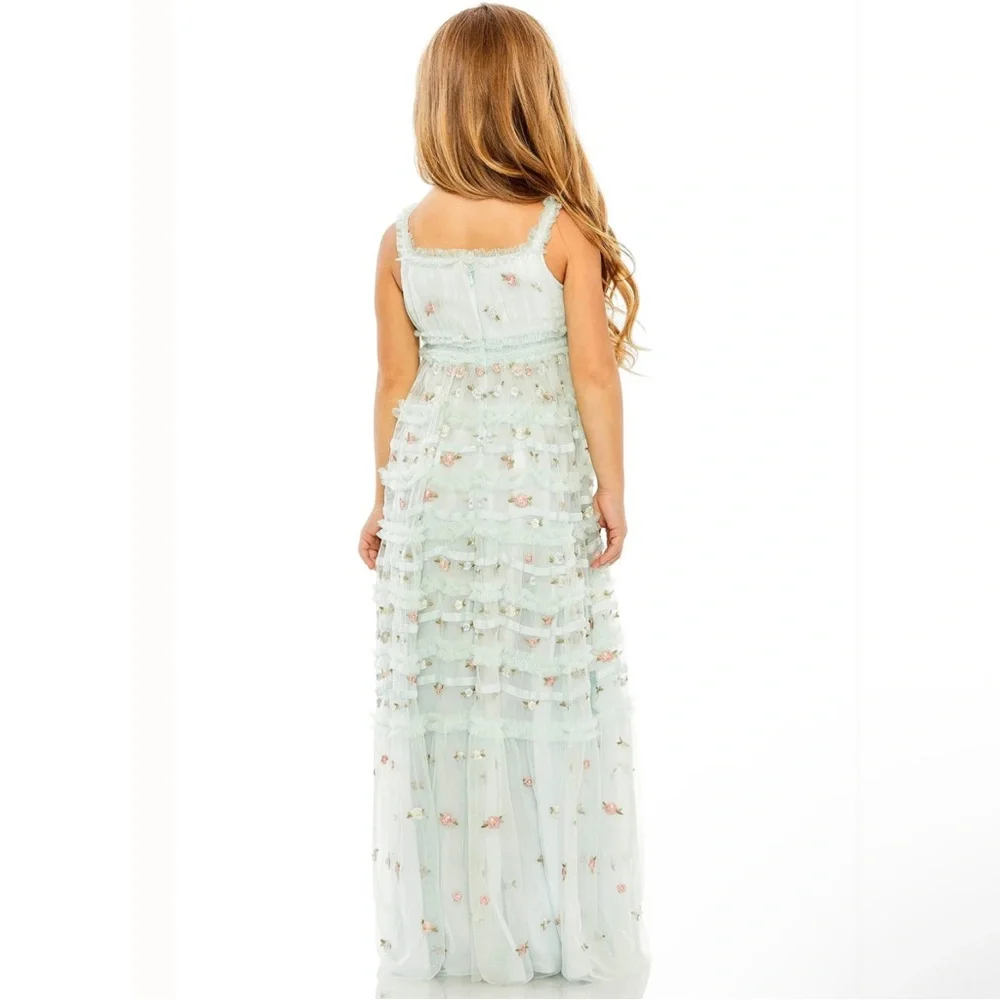 Mac Duggal Girls Ruffled Floral Embroidered Gown - Picture 2 of 15